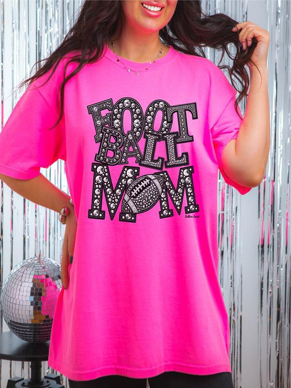 Football Mom Rhinestone Comfort Color Tee