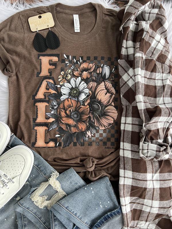 Fall Checkered Floral Tee